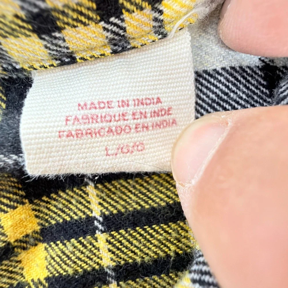 Levis Western Flannel Shirt Mens Large Yellow Black Plaid Snap 85745-0026